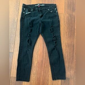 Y2K Lowrise Black Distressed Skinny Jeans Size 18